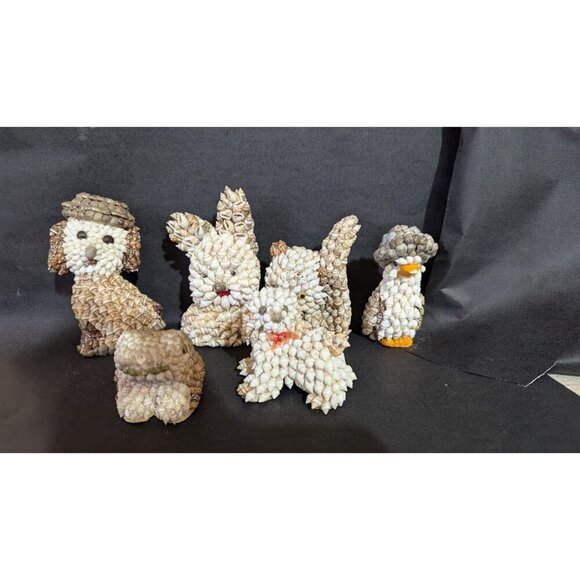 Set Of 6 Adorable Seashell Animal Figurines dog rabbit frog squirrel duck - Picture 2 of 8